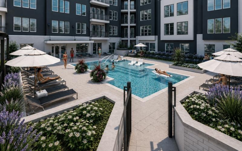 a pool with people in it